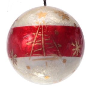 Snow Time Lacquered Hand-made Painted Capiz Christmas Ornament - Daylight